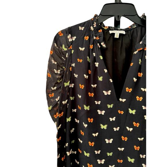 Anna Cate James Top XS Black Butterfly Print Blouse LS Top Lightweight Shirt - Picture 5 of 8